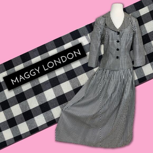 Vintage SILK Taffeta Gingham 2-Piece Jacket Skirt Special Occasion Preppy Modest - Picture 1 of 13
